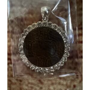 Authentic Celine Triomphe Upcycled Necklace Pendant Circular Diamond Jeweled 1"